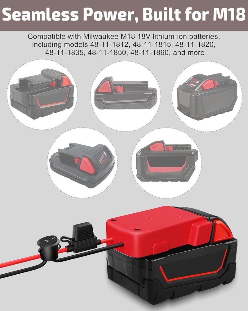CRIVON 2-Pack 18V for Milwaukee M18 Battery Adapter for Power Wheels Battery Upgrade Conversion Kit with Switch Fuses Wire Connectors 12AWG Wire Power Tool Drill Battery Converter Adapter for DIY RC Car, Etc - Image 2